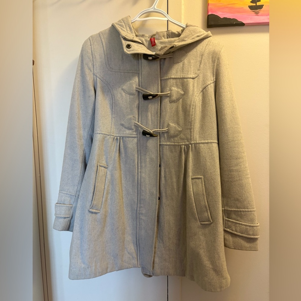 H&M Gray Hooded Toggle Coat